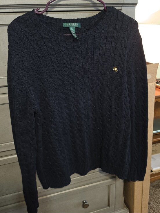Ralph Lauren Sweaters - Ralph Lauren Black Cable-Knit Crewneck Sweater with Gold RL Emblem